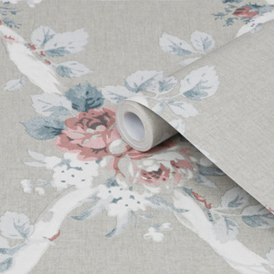 Laura Ashley Elwyn Grey Floral Smooth Wallpaper Sample from B&Q