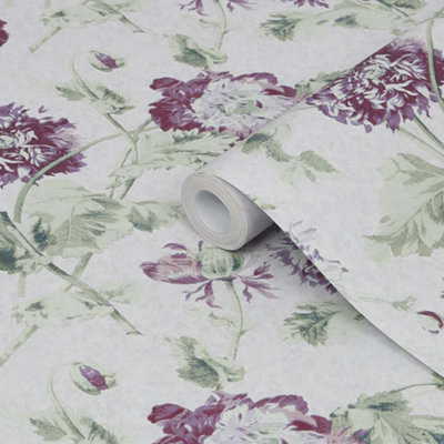 Laura Ashley Hepworth Grape Floral Smooth Wallpaper Sample from B&Q