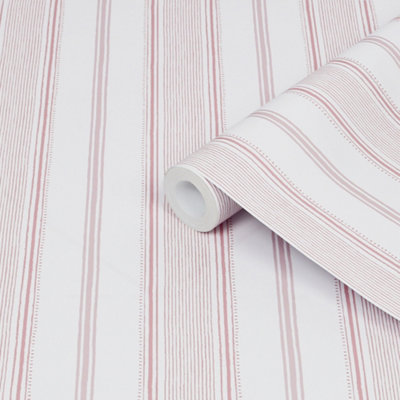 Laura Ashley Heacham Blush Stripe Smooth Wallpaper from B&Q