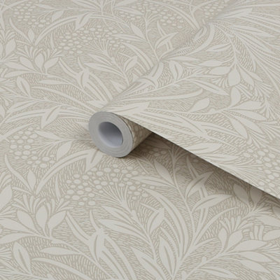 Laura Ashley Barley Neutral Leaf Smooth Wallpaper Sample from B&Q