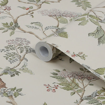 Laura Ashley Elderwood Neutral Floral Smooth Wallpaper Sample from B&Q