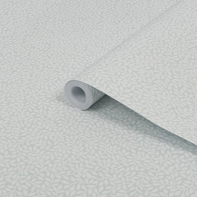 Laura Ashley Little Vines Duck Egg Leaf Smooth Wallpaper Sample from B&Q