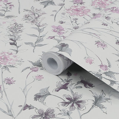 Laura Ashley Pale Iris Wild Meadow Smooth Wallpaper Sample from B&Q