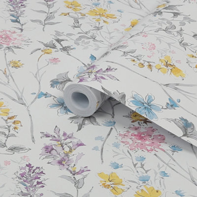 Laura Ashley Multicolour Wild Meadow Smooth Wallpaper Sample from B&Q