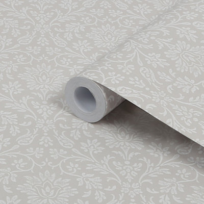 Laura Ashley Annecy Dove Grey Damask Smooth Wallpaper Sample from B&Q