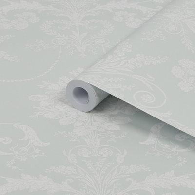 Laura Ashley Josette Duck Egg Damask Smooth Wallpaper Sample from B&Q