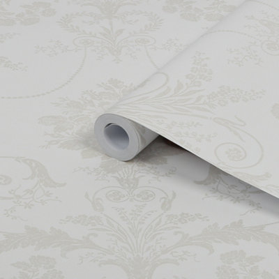 Laura Ashley Josette White Damask Smooth Wallpaper Sample from B&Q