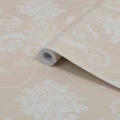 Laura Ashley Josette Linen Damask Smooth Wallpaper Sample from B&Q