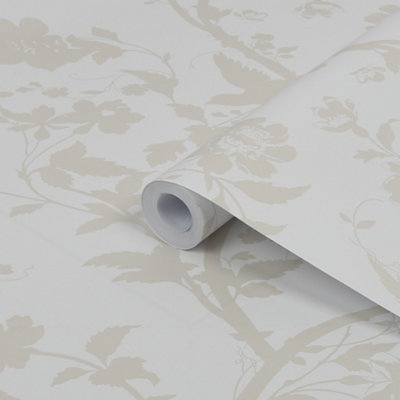 Laura Ashley Oriental Pearlescent White Garden Smooth Wallpaper Sample from B&Q
