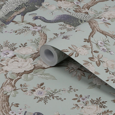 Laura Ashley Belvedere Duck Egg Peacock Smooth Wallpaper Sample from B&Q