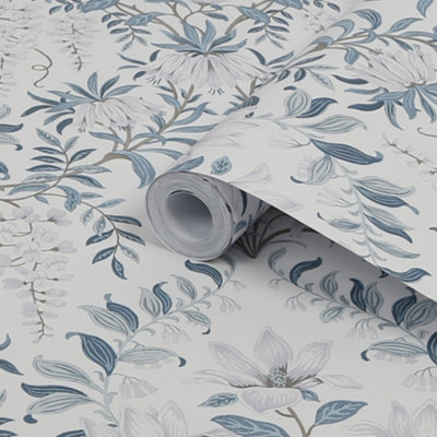 Laura Ashley Parterre Off White & Seaspray Damask Smooth Wallpaper Sample from B&Q
