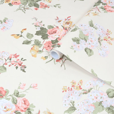 Laura Ashley Rosemore Pale Sable Floral Smooth Wallpaper Sample from B&Q