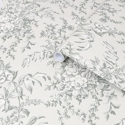 Laura Ashley Picardie Sage Floral Smooth Wallpaper Sample from B&Q