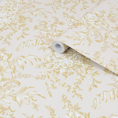 Laura Ashley Picardie Pale Gold Floral Smooth Wallpaper Sample from B&Q