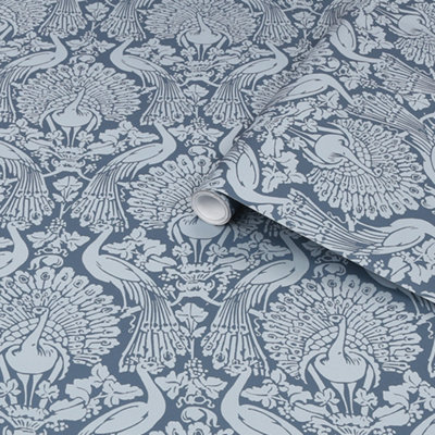 Laura Ashley Contemporary Dusky Seaspray Damask Smooth Wallpaper Sample from B&Q