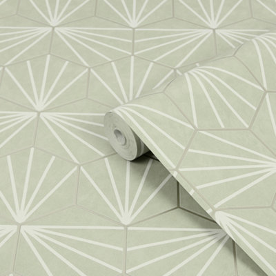 Contour Green Tile Effect Smooth Wallpaper