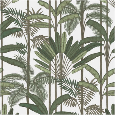 Debona Green Tropical Leaf Vinyl Wallpaper Jungle Palm Tree Botanical Modern Wall from B&Q