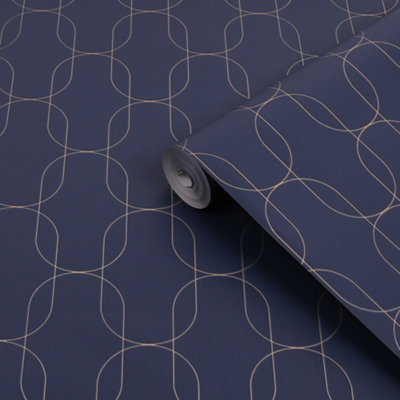 Superfresco Easy Navy Metallic Effect Geometric Textured Wallpaper from B&Q