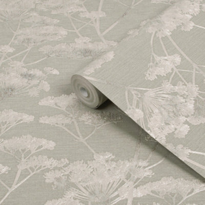 Boutique Green Metallic Effect Leaves Textured Wallpaper from B&Q