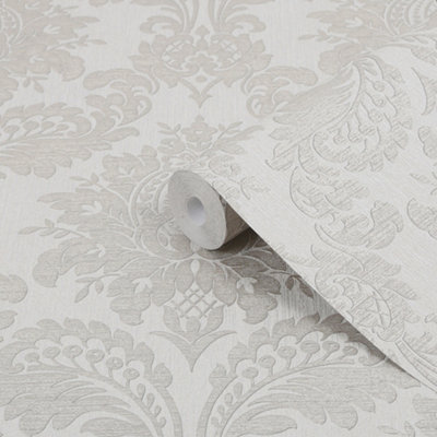 Boutique Beige Metallic Effect Damask Textured Wallpaper from B&Q