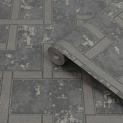 Boutique Black Metallic Effect Geometric Textured Wallpaper from B&Q