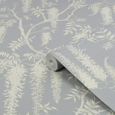 Next Wisteria Trails Grey Smooth Wallpaper from B&Q