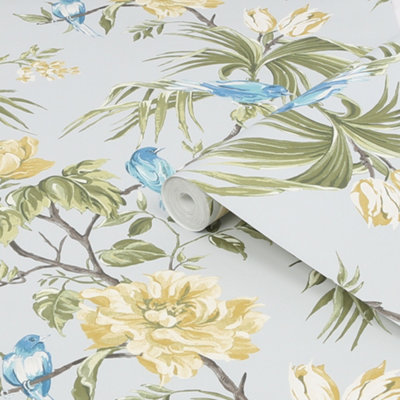 Next Birds & Blooms Grey Floral Smooth Wallpaper from B&Q