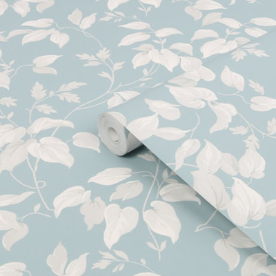 Next White Trail Flower Duck Egg Smooth Wallpaper