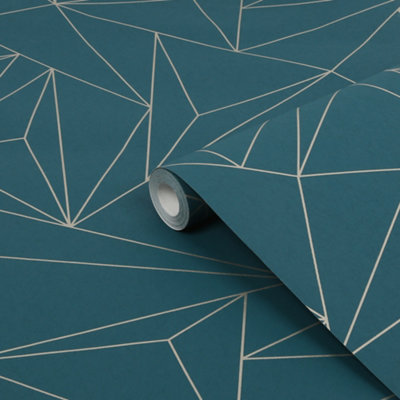 Next Scatter Geo Teal Metallic Effect Smooth Wallpaper from B&Q