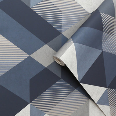 Sublime Decadence Navy Smooth Wallpaper Sample from B&Q