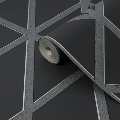 B&Q -  Panel Geo Black/green Smooth Wallpaper Sample