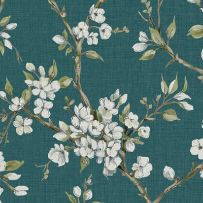 Boutique Eliza Teal Smooth Wallpaper Sample from B&Q