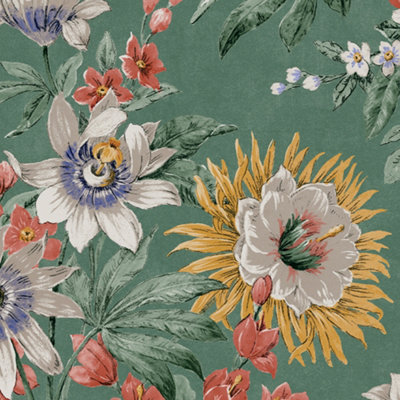 Boutique Martha Green Smooth Wallpaper Sample from B&Q