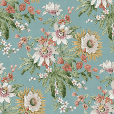 Boutique Martha Duck Egg Smooth Wallpaper Sample from B&Q