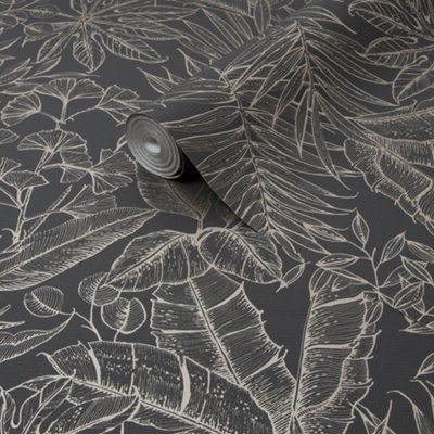 Boutique Paradise Black Smooth Wallpaper Sample from B&Q