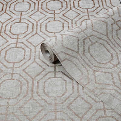 Luxe Geo Champagne Smooth Wallpaper Sample from B&Q