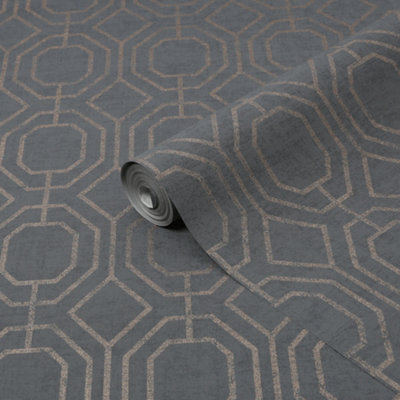Luxe Geo Charcoal Smooth Wallpaper Sample from B&Q
