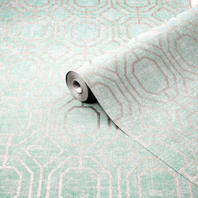 Luxe Geo Duck Egg Smooth Wallpaper Sample from B&Q