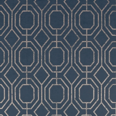 Luxe Geo Navy Smooth Wallpaper Sample from B&Q