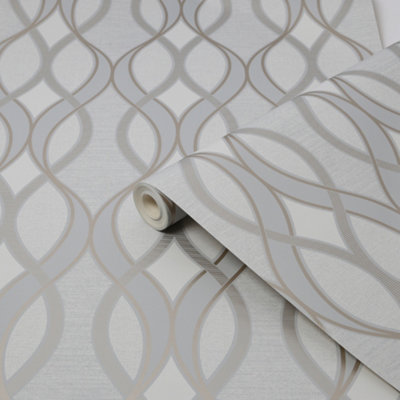 Sublime Ribbon Geometric Rose Gold Smooth Wallpaper Sample from B&Q