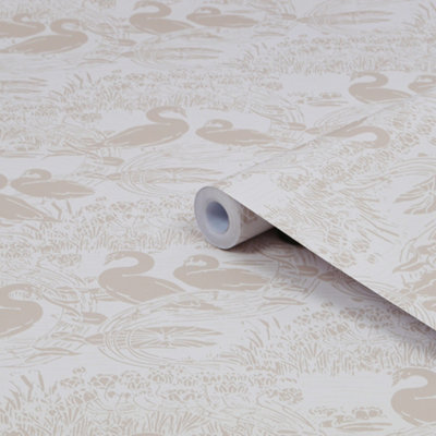 Laura Ashley Swans Grey Animal Smooth Wallpaper Sample from B&Q