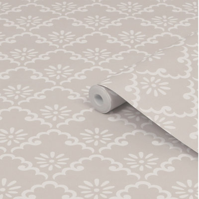 Laura Ashley Coralie Dove Grey Motif Smooth Wallpaper Sample from B&Q
