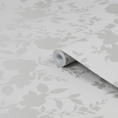 B&Q -  Westbourne Silver Floral Smooth Wallpaper