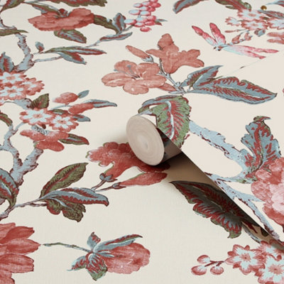 Laura Ashley Minera Red Floral Smooth Wallpaper Sample from B&Q