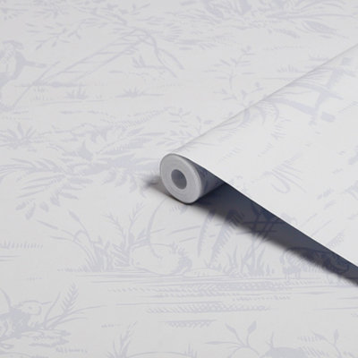 Laura Ashley Toile De Jouy Grey Classical Smooth Wallpaper Sample from B&Q
