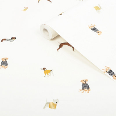 Joules Cream Harbour Dog Smooth Wallpaper from B&Q