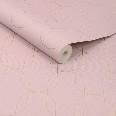 B&Q -  Eternity Geometric Blush Pink Metallic Wallpaper