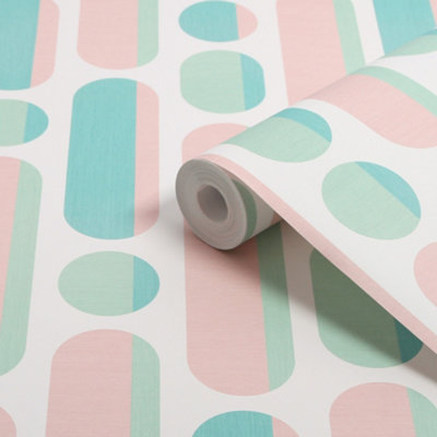 Envy Morse Rose & Sage Geometric Smooth Wallpaper from B&Q