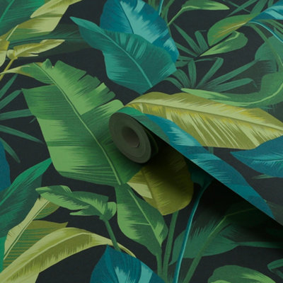 Envy Leaf It Out Twilight Tropical Smooth Wallpaper from B&Q