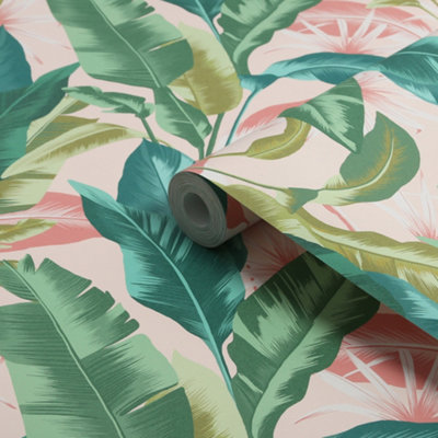 Envy Leaf It Out Sunrise Tropical Smooth Wallpaper from B&Q